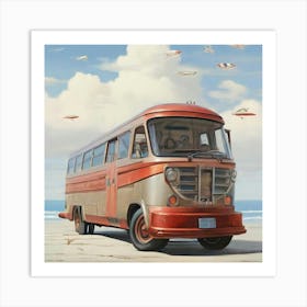 Bus On The Beach Art Print