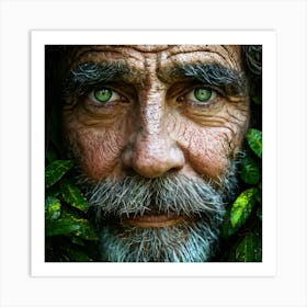 Portrait Of A Weathered Man With A Furrowed Face Composed Of A Mosaic Of Colored Leaves And Textured Art Print