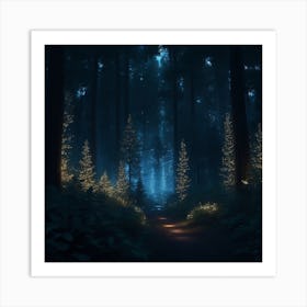 The Night Forest Adorned With Fantastical Lights Art Print