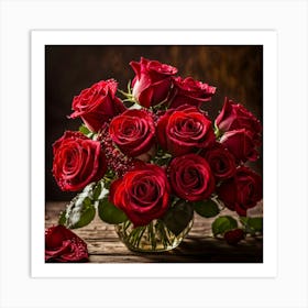 Red Roses In A Vase 6 Art Print