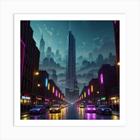 Luminous Pathways A Journey Through Urban Lights Art Print