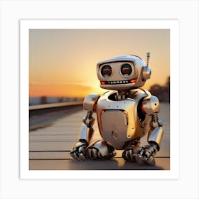 Robot At Sunset 2 Art Print