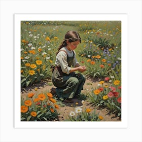 Girl In A Field Of Flowers Art Print