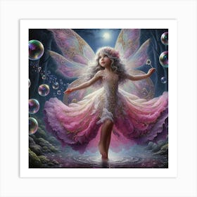 Fairy Child Plyaing With Bubbles 1 Art Print