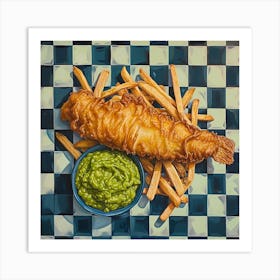 Fish Chips & Mushy Peas Black Checkerboard 2 Art Print