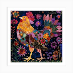 Patchwork Quilted Chicken Art Print