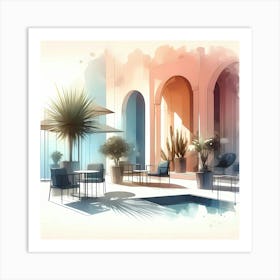 Watercolor Of A Courtyard Art Print