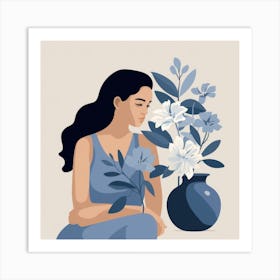 Girl With Flowers Art Print