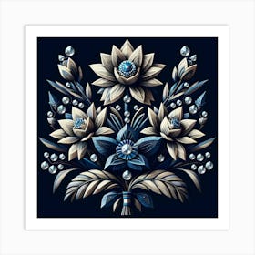 Blue Flowers With Diamonds Art Print