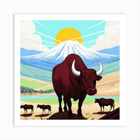 Bulls In The Field 1 Art Print