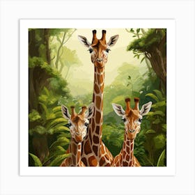 Giraffe Family In The Jungle Art Print