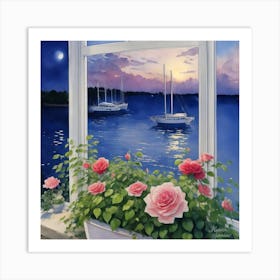 Coastal Maine Botanical Gardens Usa MOON LIGHT Illustration Art Print 1 Art Print