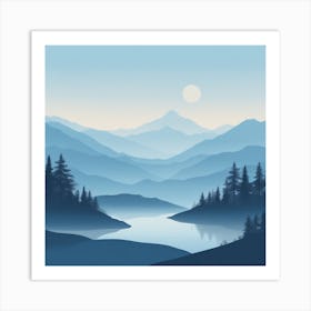 Misty mountains background in blue tone 2 Art Print