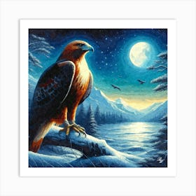 Oil Texture Abstract Hawk In Winter Sky 5 Art Print