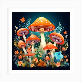 Mushrooms And Flowers 18 Art Print