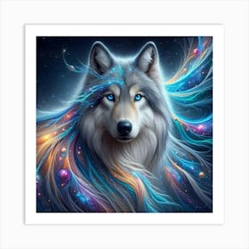 Electric Fantasy Wild Wolf Face 2 Art Print