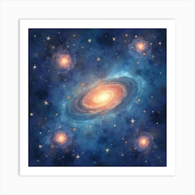 Gentle Cosmic Watercolor With Glowing Star Clusters 1 Art Print