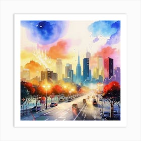 Cityscape Watercolor Painting 1 Art Print