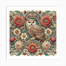 william morris Owl And Flowers Art Print