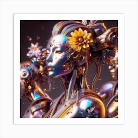 Robots And Flowers Art Print