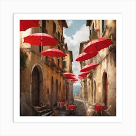 Red Umbrellas In Italy 3 Art Print