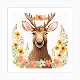 Floral Baby Moose Nursery Illustration (21) Art Print