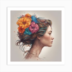 Girl With Flowers In Her Hair Art Print