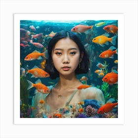 Asian Girl With Fish Art Print