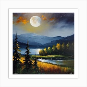 Full Moon Over Lake 1 Art Print