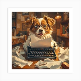 Funny Dog Writer Vintage Art Background 4 Art Print