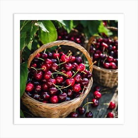 Cherry Baskets In The Garden Art Print