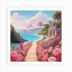 Pink Roses On The Beach 1 Art Print