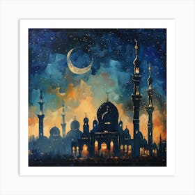 Muslim Mosque At Night 5 Art Print