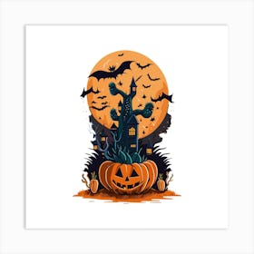 Halloween Pumpkins And Bats Art Print