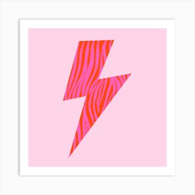 Pink and Orange Zebra Print Lightning Bolt Art Print