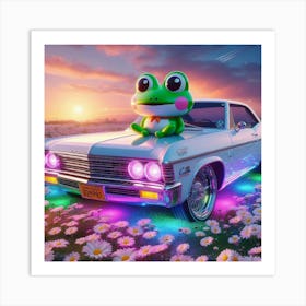 Frog On A Car Art Print