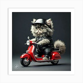 Kitten Riding Red Scooter 2 Art Print