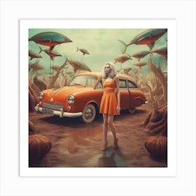 Woman And A Car Art Print