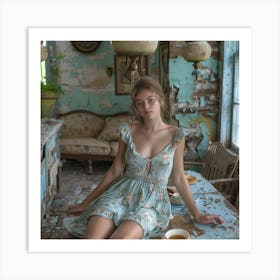 Girl In An Abandoned House Art Print