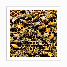 Bees On Honeycomb 8 Art Print