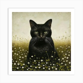 Black Cat In The Meadow 1 Art Print