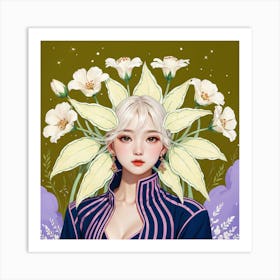 Asian Girl With Flowers 14 Art Print