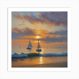 Sunset at sea Art Print