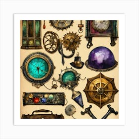 Steampunk Clocks 1 Art Print