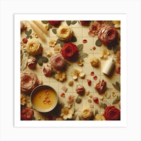 Roses On A Tiled Floor Art Print