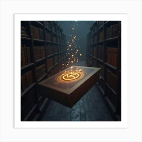 A Mysterious Book With Glowing Symbols, Floating In A Darkened Library 1 Art Print