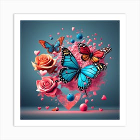 Butterflies And Roses 1 Art Print