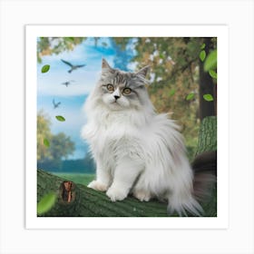 Cat On A Tree Branch Art Print