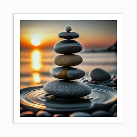 Zen balancing stones at sunset 6 Art Print