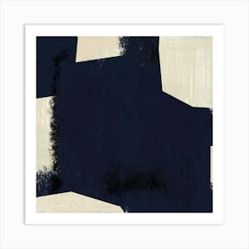 Blue Abstract No. 2 - Abstract Blue and Black on Beige , Neutral, Minimalist, Monochromatic, Contemporary Wall Art Art Print